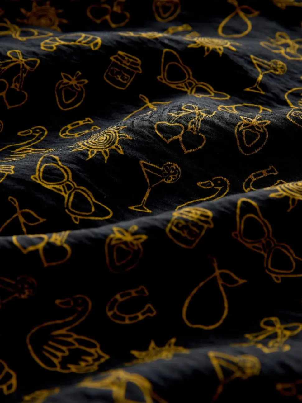 Black Croissant Print Mini Long Sleeve A-Line Seam Detail Dress