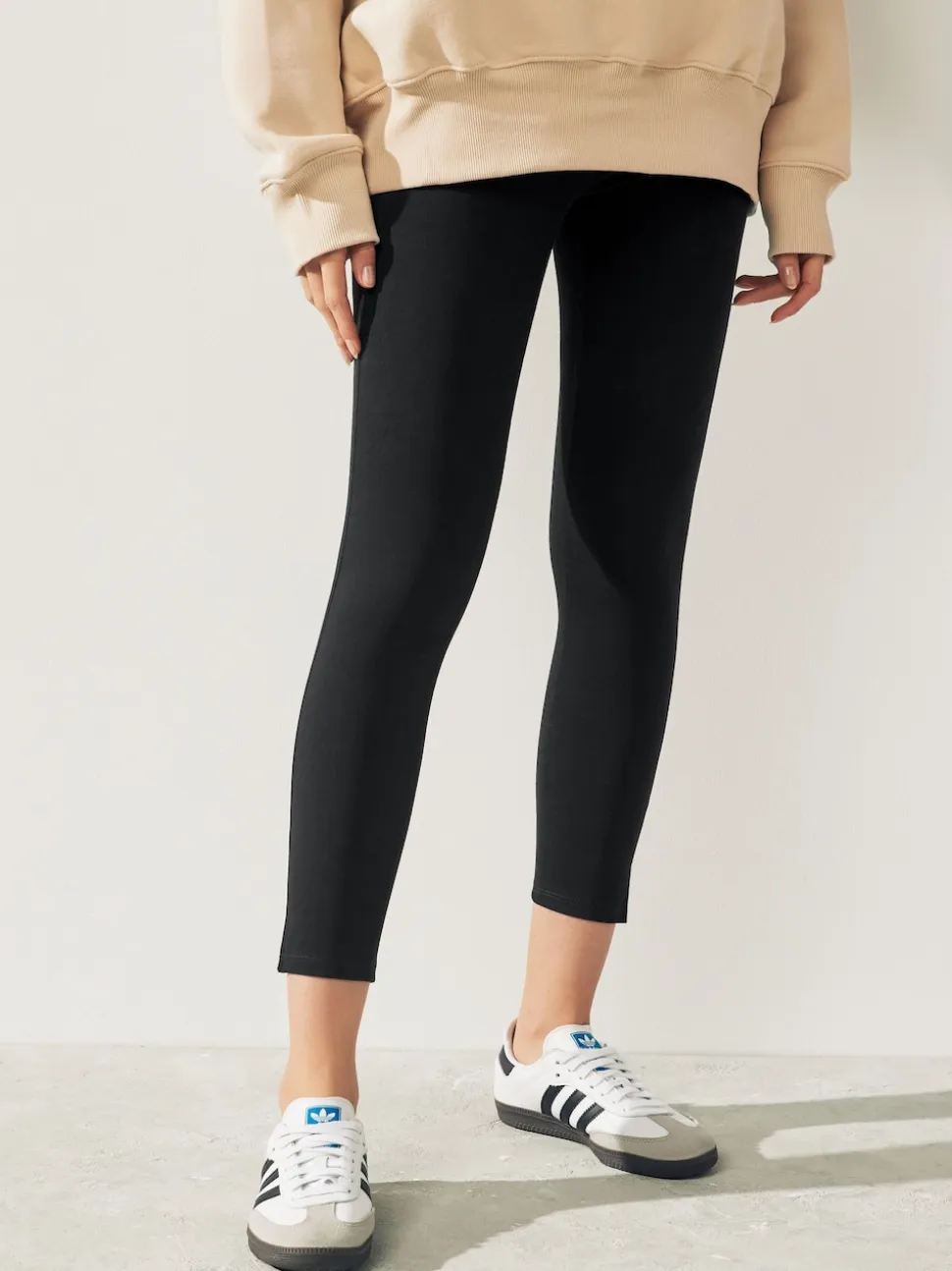 Black Cropped Denim Jersey Leggings