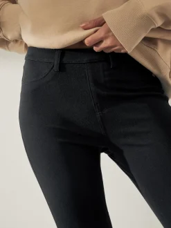 Black Cropped Denim Jersey Leggings