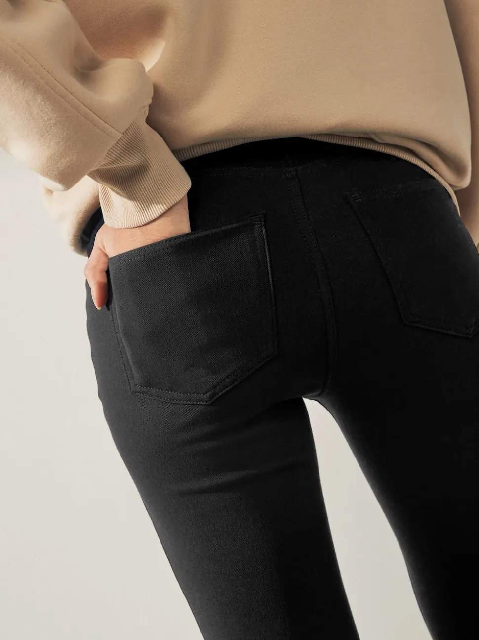 Black Cropped Denim Jersey Leggings