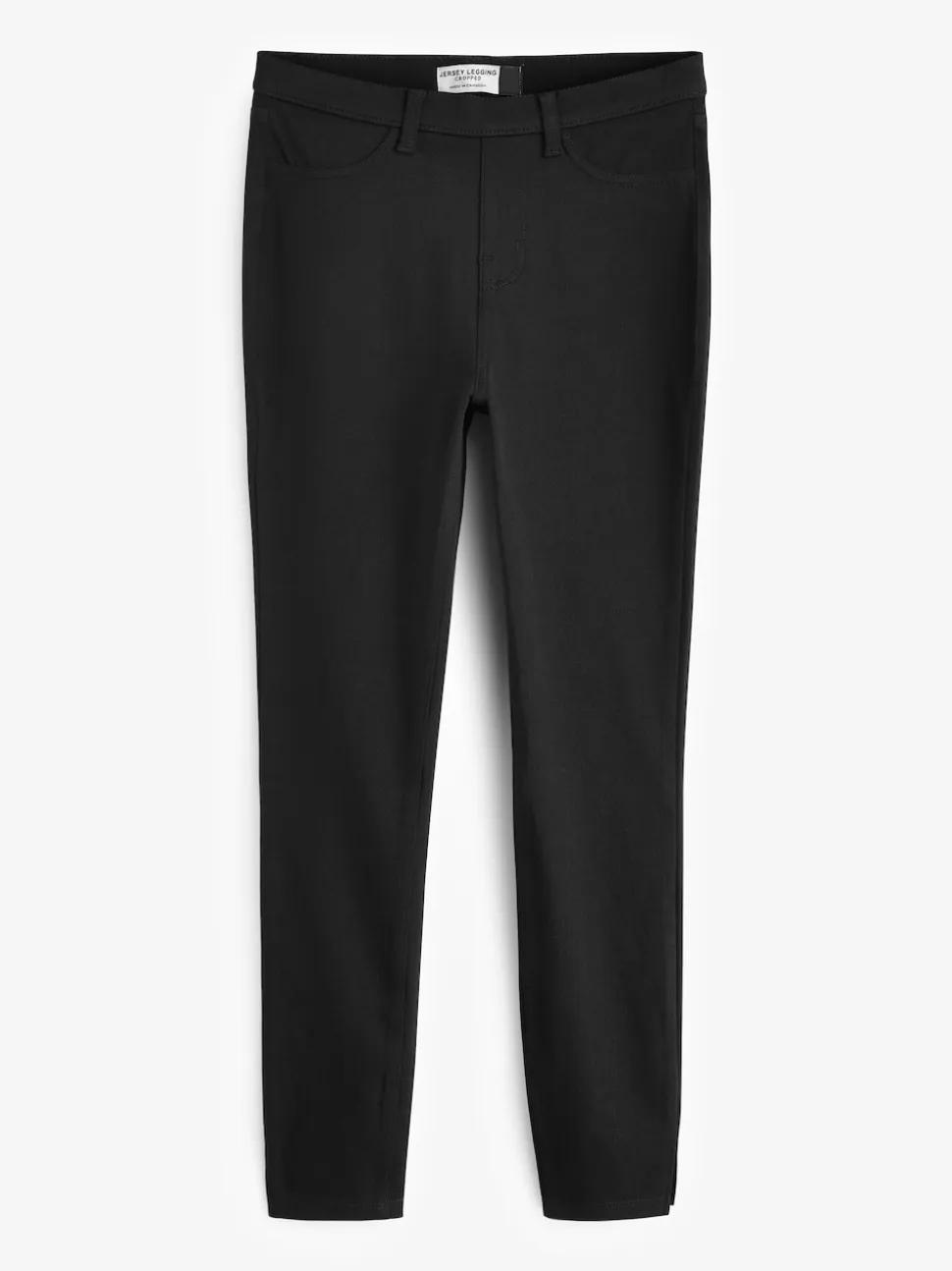 Black Cropped Denim Jersey Leggings