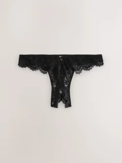 Black Crotchless Thong Lace Knickers