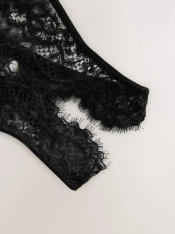 Black Crotchless Thong Lace Knickers