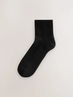 Black Cushion Sole Ribbed Sport Cropped Ankle Socks 3 Pack With Arch Support