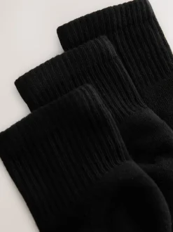 Black Cushion Sole Ribbed Sport Cropped Ankle Socks 3 Pack With Arch Support