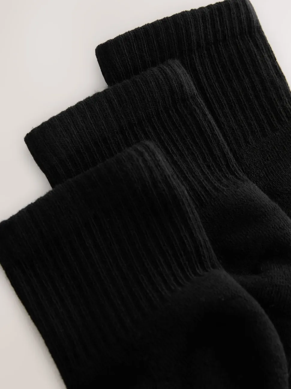 Black Cushion Sole Ribbed Sport Cropped Ankle Socks 3 Pack With Arch Support