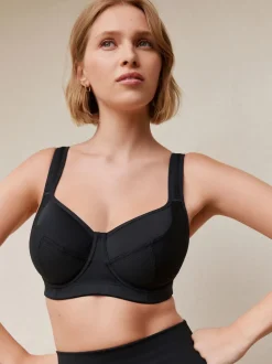 Black DD+ Non Pad Full Cup Dry Tech High Impact Sports Bra