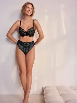 Black DD+ Pad Balcony Lace Bra