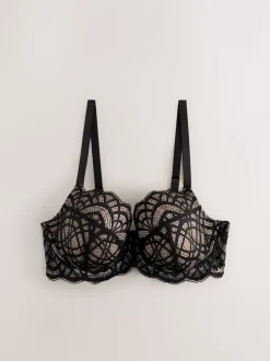 Black DD+ Pad Balcony Lace Bra