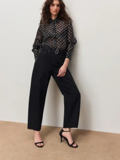 Black Denim Belted Barrel Jeans