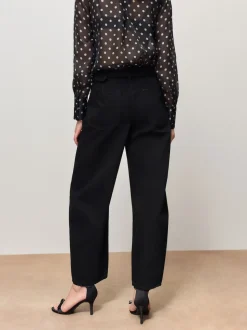 Black Denim Belted Barrel Jeans