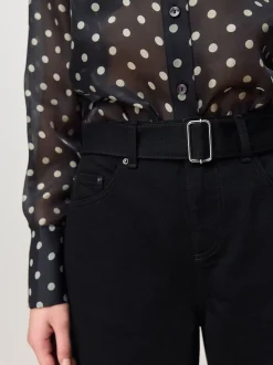 Black Denim Belted Barrel Jeans