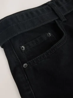 Black Denim Belted Barrel Jeans