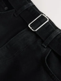 Black Denim Belted Barrel Jeans
