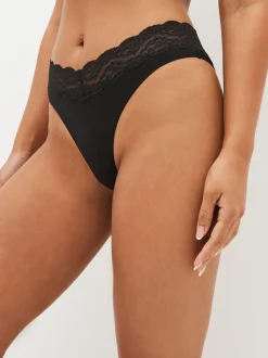 Black Extra High Leg Cotton Lace Knickers 4 Pack