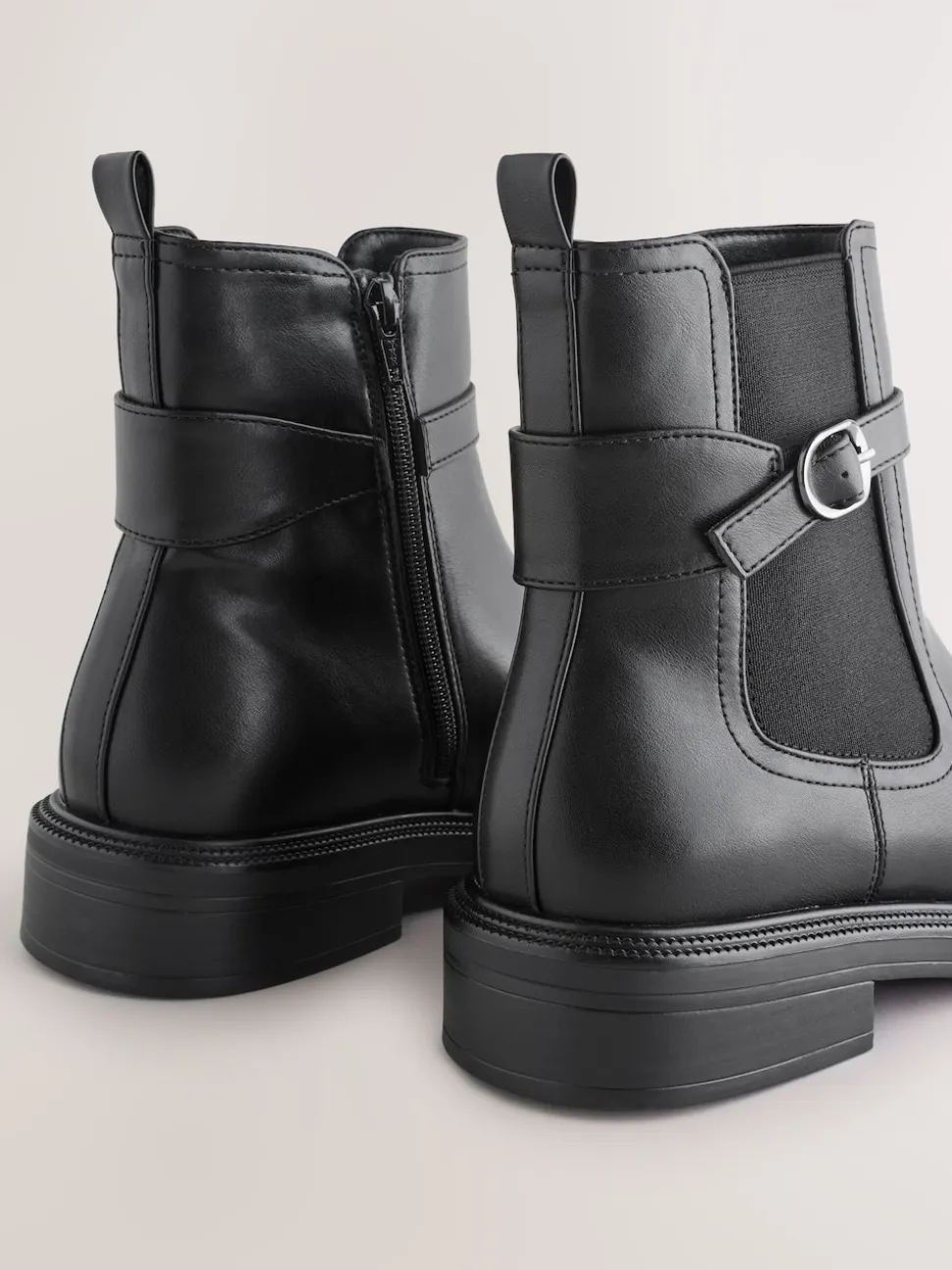 Black Extra Wide Fit Buckled Chelsea Boots