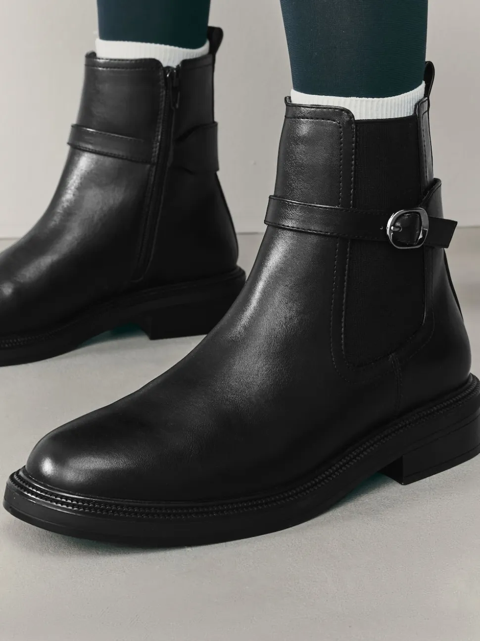 Black Extra Wide Fit Buckled Chelsea Boots