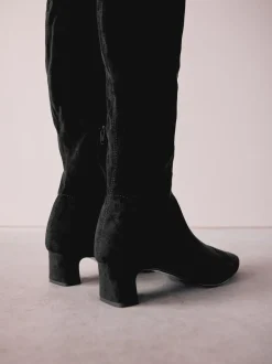 Black Extra Wide Fit Forever Comfort® Chisel Toe Knee Sock Boots