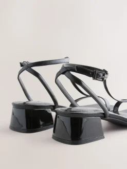 Black Extra Wide Fit Forever Comfort® Low Block Strappy Sandals