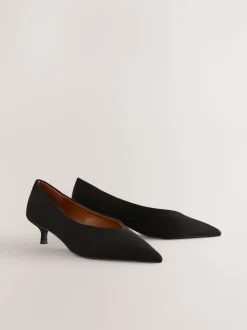 Black Extra Wide Fit Point Toe Low Kitten Heels Shoes