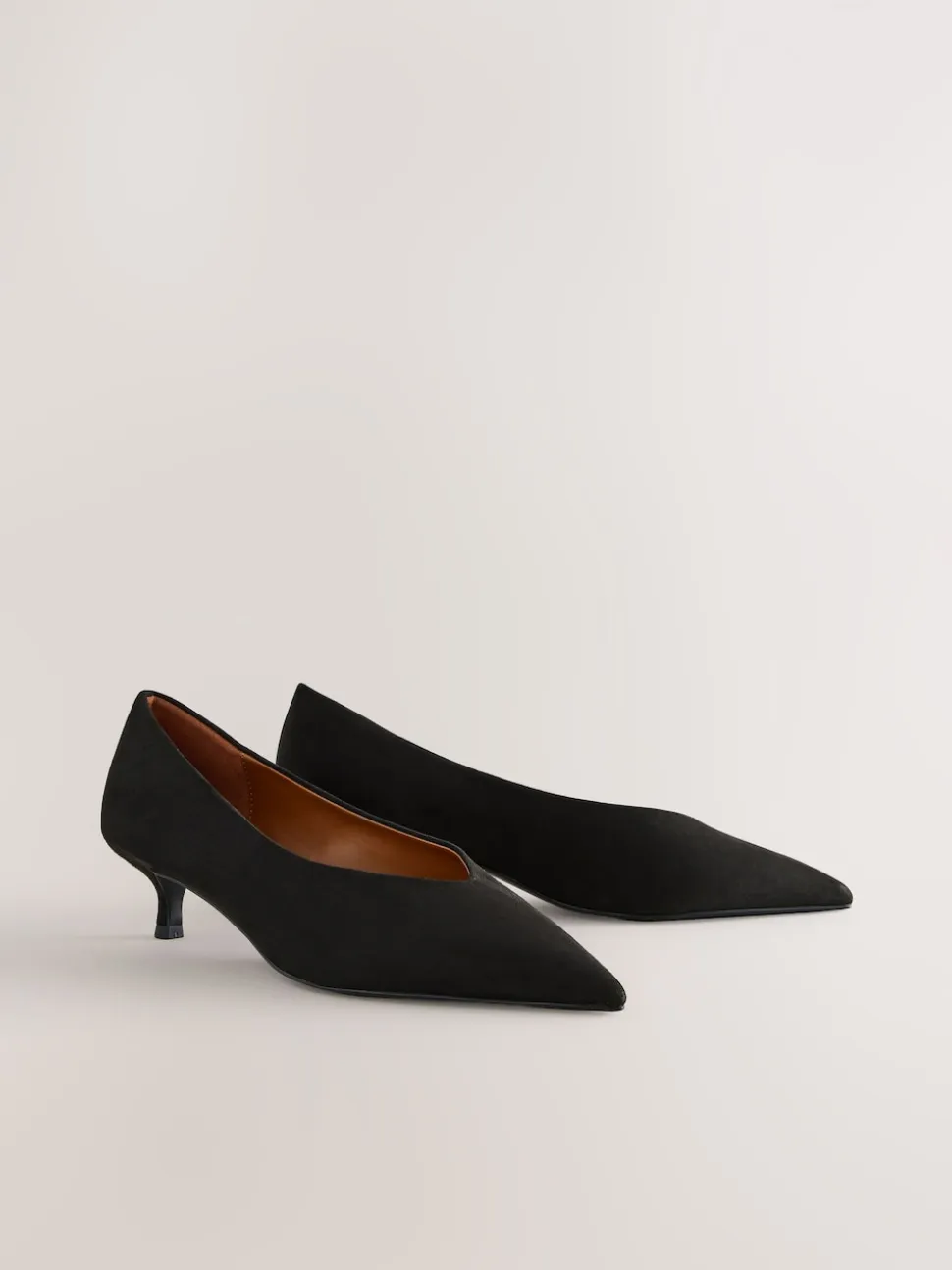 Black Extra Wide Fit Point Toe Low Kitten Heels Shoes