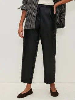 Black Faux Leather Barrel Leg Trousers