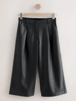 Black Faux Leather Jort Trousers