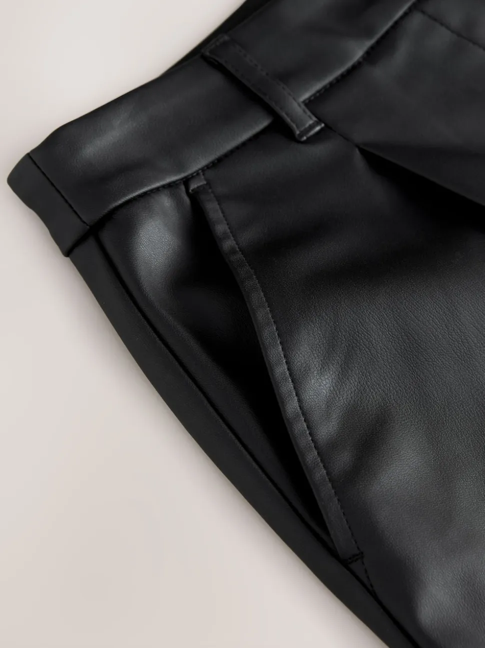 Black Faux Leather Jort Trousers