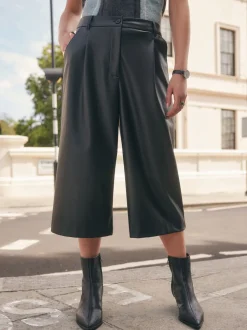 Black Faux Leather Jort Trousers