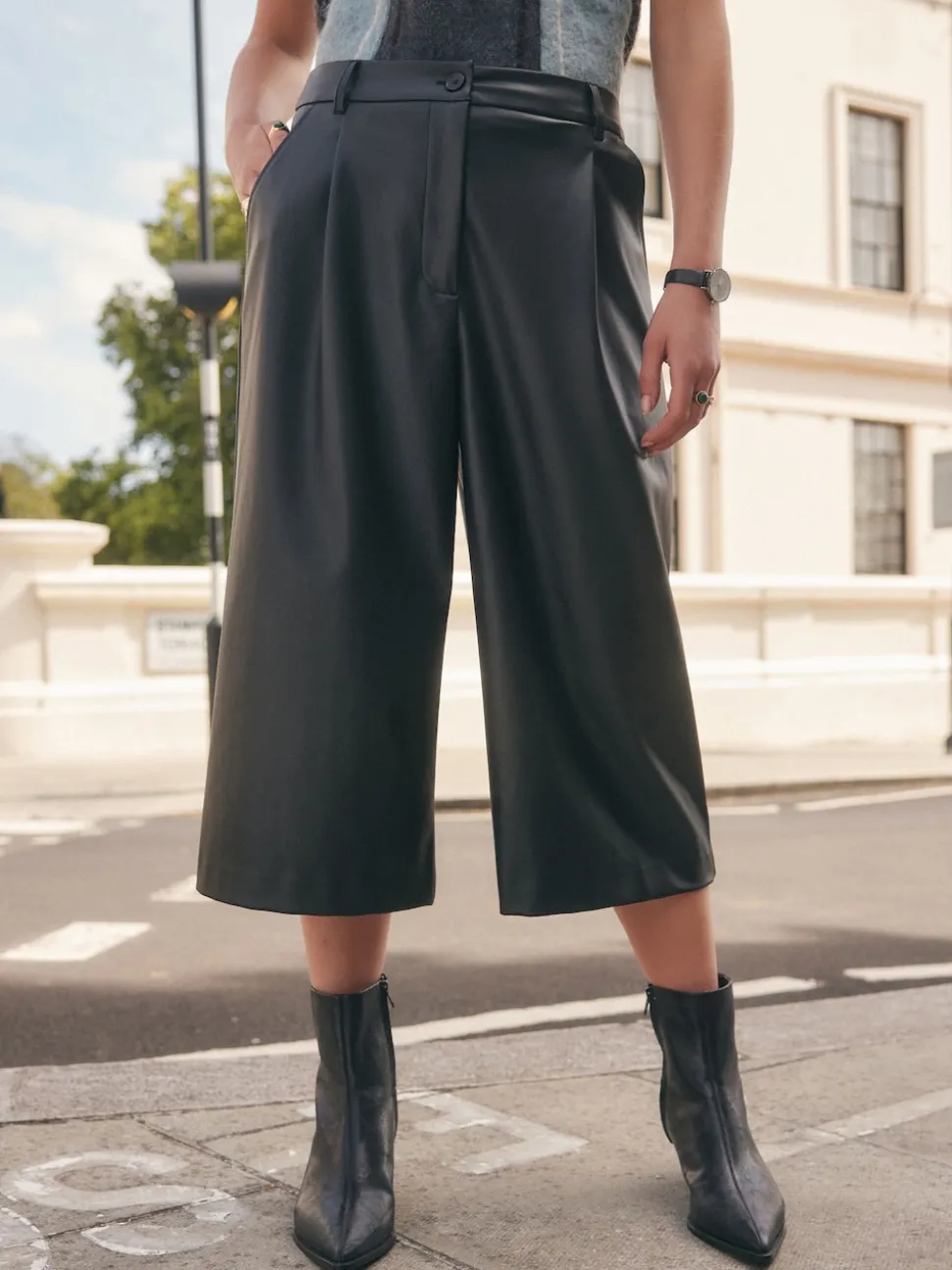 Black Faux Leather Jort Trousers