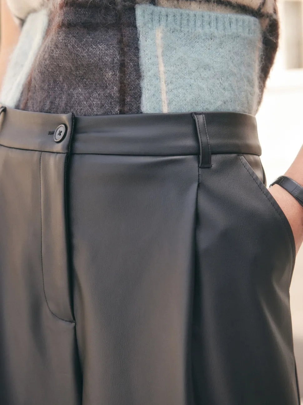 Black Faux Leather Jort Trousers