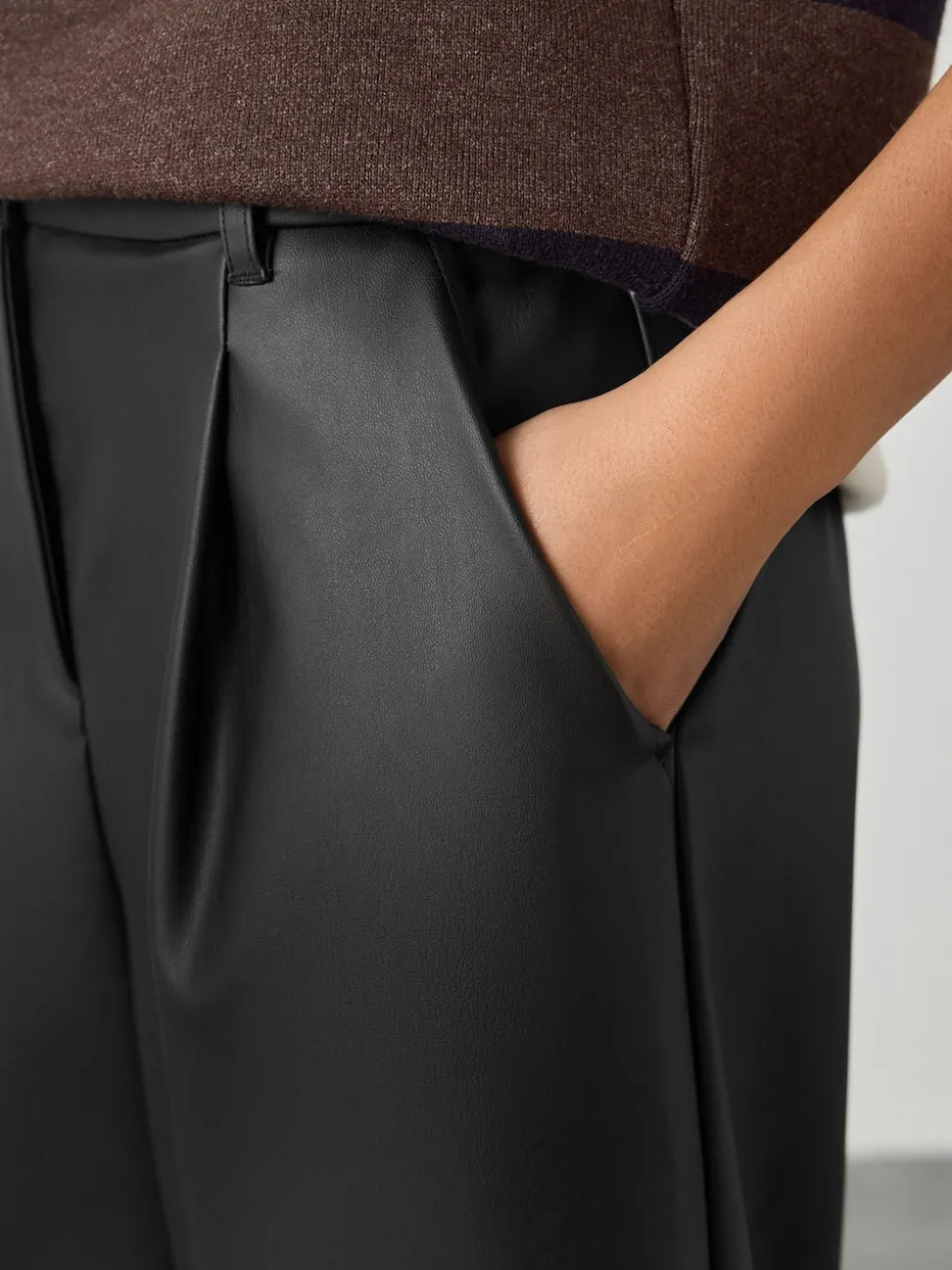 Black Faux Leather Jort Trousers