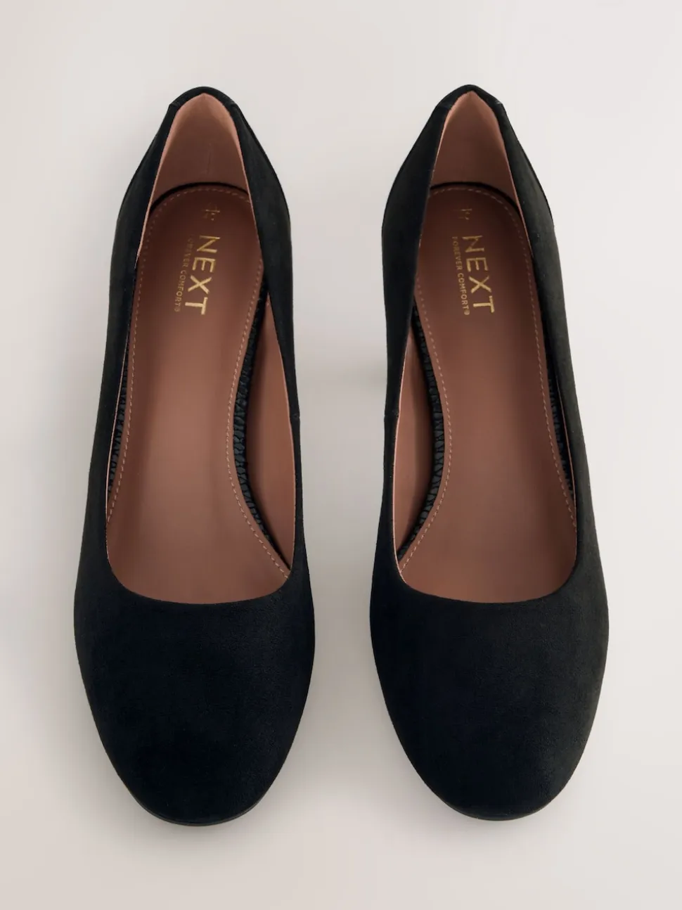 Black Faux Suede Forever Comfort® Round Toe Block Court Heels