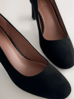 Black Faux Suede Forever Comfort® Round Toe Block Court Heels