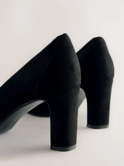 Black Faux Suede Forever Comfort® Round Toe Block Court Heels