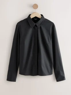 Black Fitted Stretch Essential Long Sleeve Shirt