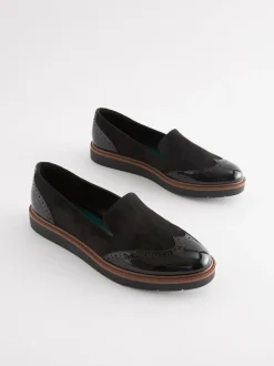 Black Forever Comfort® Brogue Detail Chunky Sole Loafers