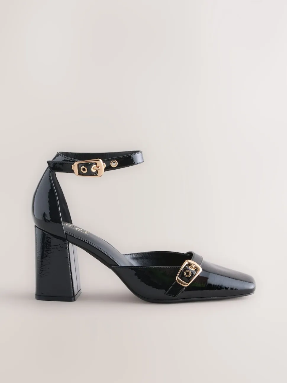 Black Forever Comfort® Buckle Closed Toe Block Heels