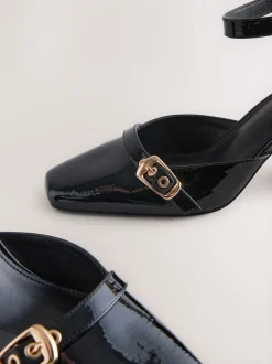 Black Forever Comfort® Buckle Closed Toe Block Heels