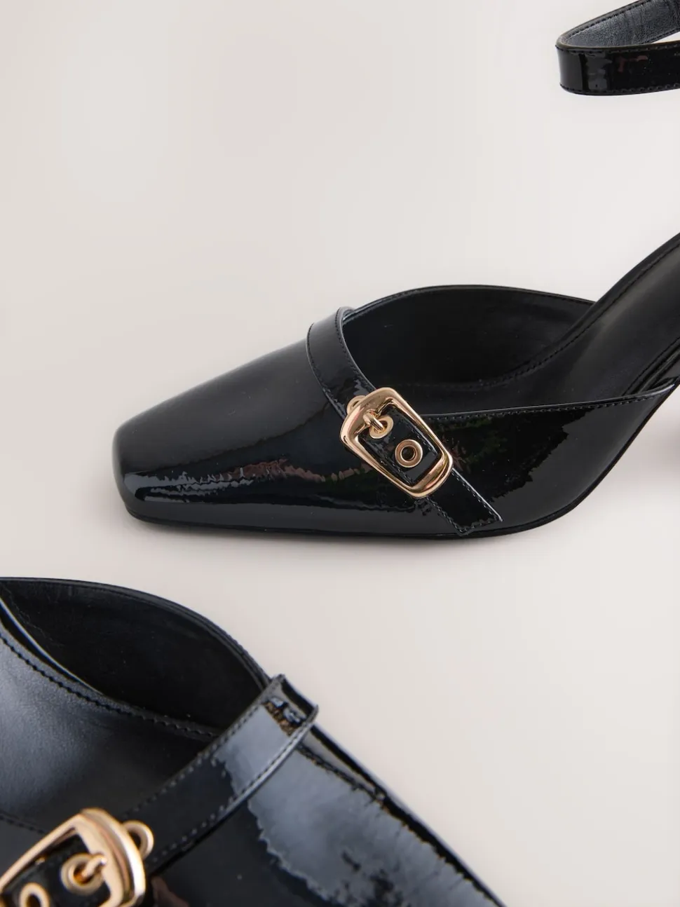 Black Forever Comfort® Buckle Closed Toe Block Heels