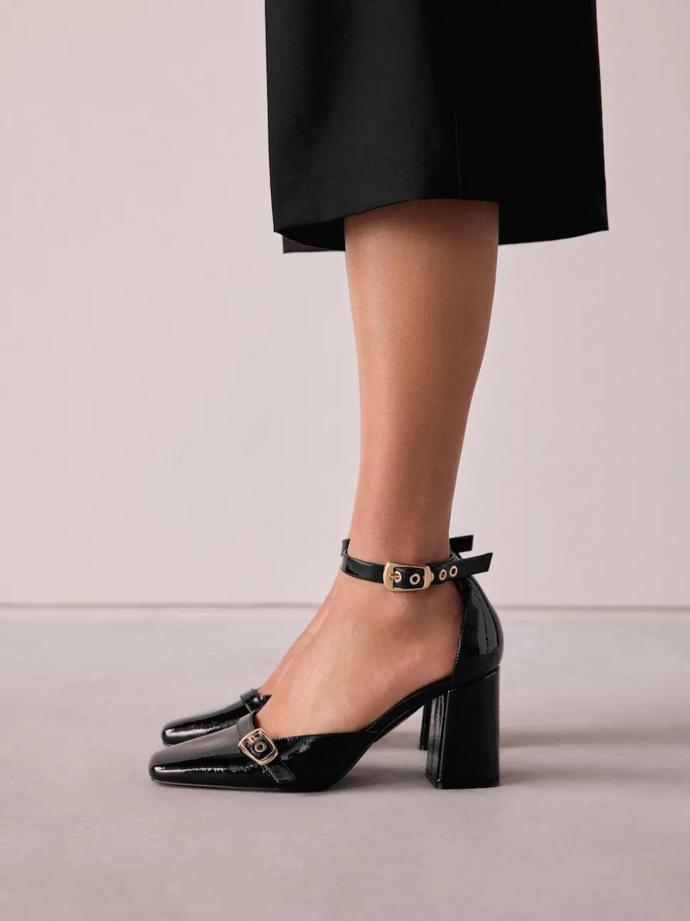 Black Forever Comfort® Buckle Closed Toe Block Heels