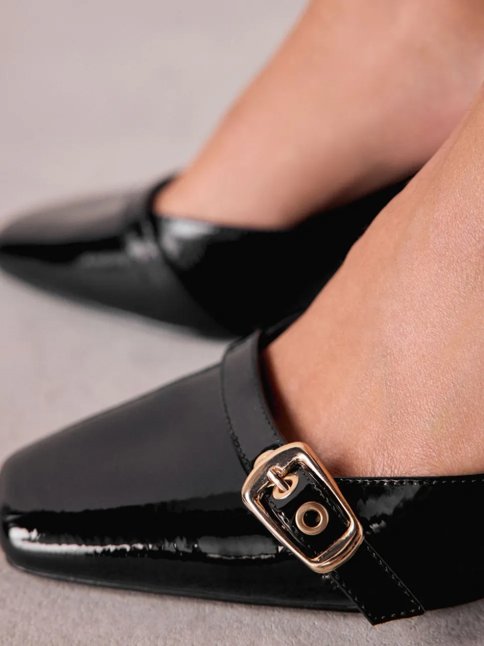 Black Forever Comfort® Buckle Closed Toe Block Heels