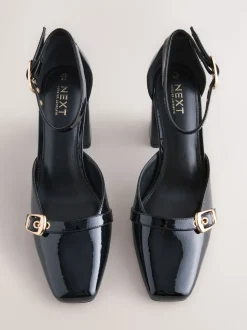 Black Forever Comfort® Buckle Closed Toe Block Heels