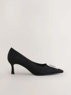 Black Forever Comfort Jewel Trim Pointed Court Heels