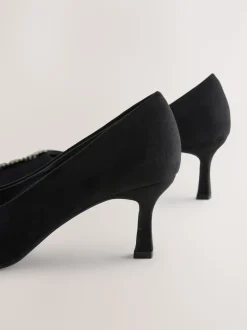 Black Forever Comfort Jewel Trim Pointed Court Heels
