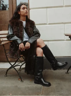 Black Forever Comfort® Knee High Biker Boots