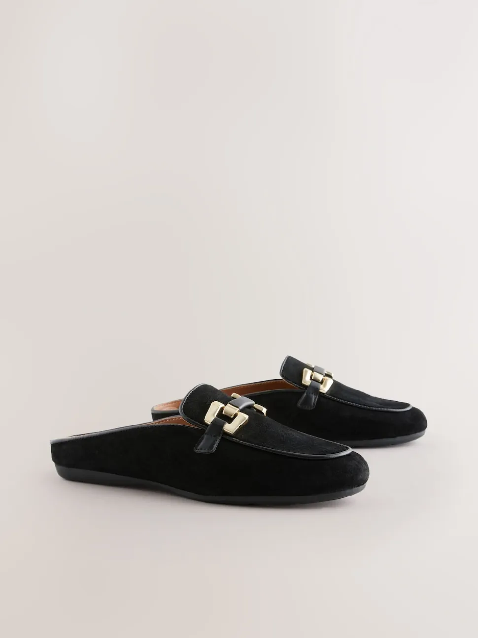 Black Forever Comfort® Leather Hardware Trim Detail Loafer Mules