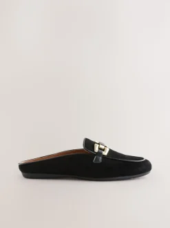 Black Forever Comfort® Leather Hardware Trim Detail Loafer Mules