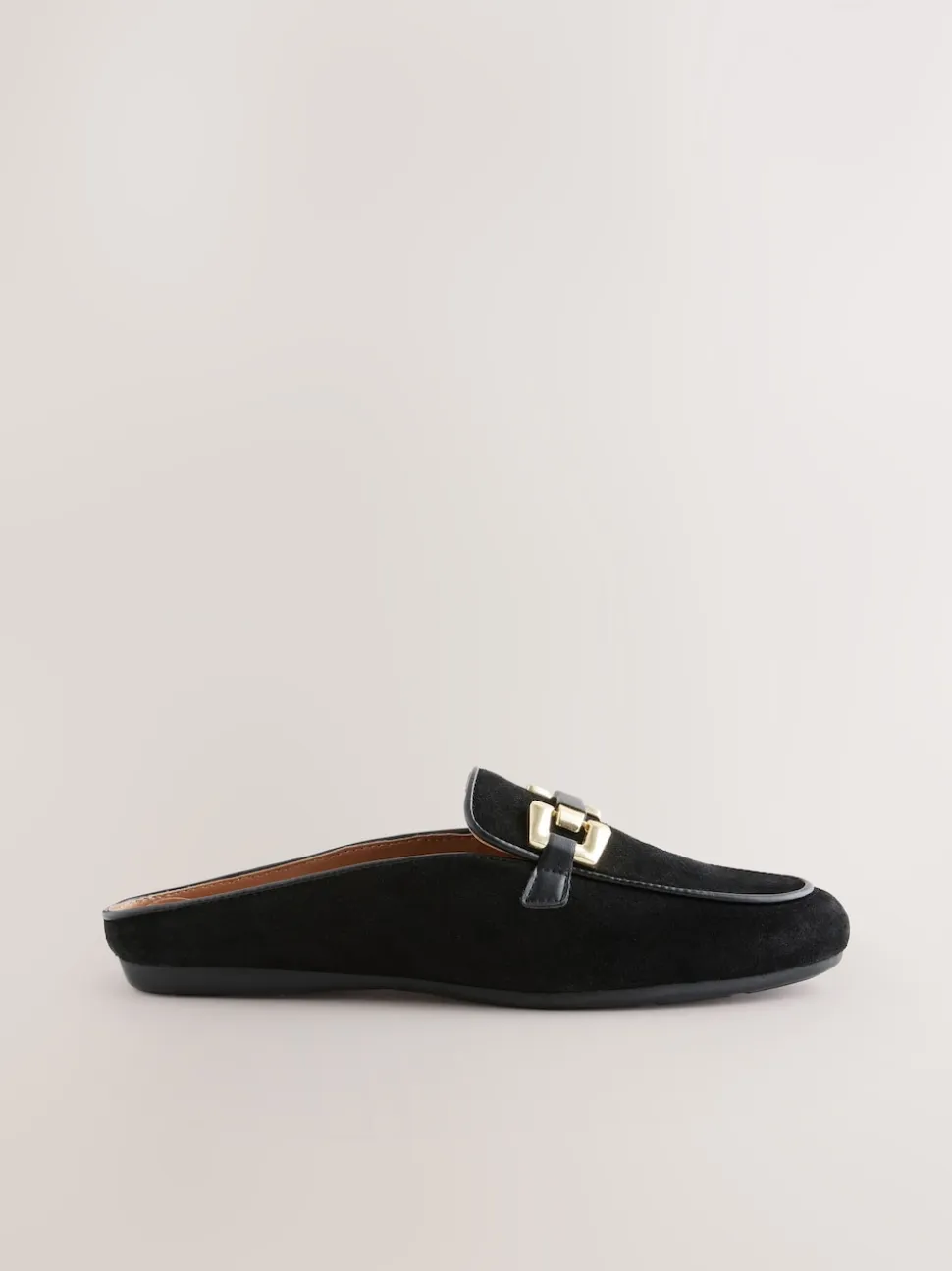 Black Forever Comfort® Leather Hardware Trim Detail Loafer Mules