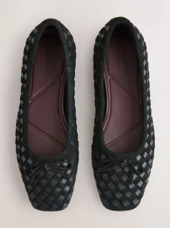 Black Forever Comfort® Leather Weave Ballet Flats